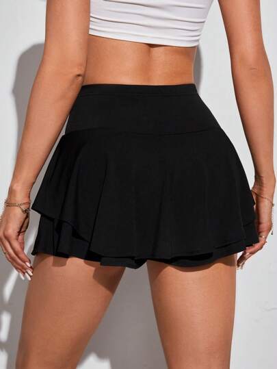 SHEIN Tall سروال قصير نسائي محبوك بلون صلب للصيف والإطلالات الكاجوال