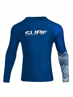 Surfspeed تي شيرت طويل الأكمام مطبوع بقطع متباينة للرجال للاستخدام في العطلات الشاطئية وممارسة رياضة السيرفنج