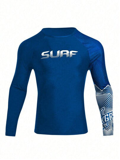 Surfspeed تي شيرت طويل الأكمام مطبوع بقطع متباينة للرجال للاستخدام في العطلات الشاطئية وممارسة رياضة السيرفنج