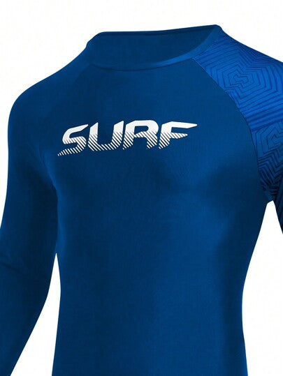 Surfspeed تي شيرت طويل الأكمام مطبوع بقطع متباينة للرجال للاستخدام في العطلات الشاطئية وممارسة رياضة السيرفنج