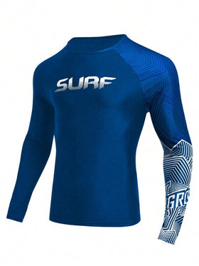 Surfspeed تي شيرت طويل الأكمام مطبوع بقطع متباينة للرجال للاستخدام في العطلات الشاطئية وممارسة رياضة السيرفنج