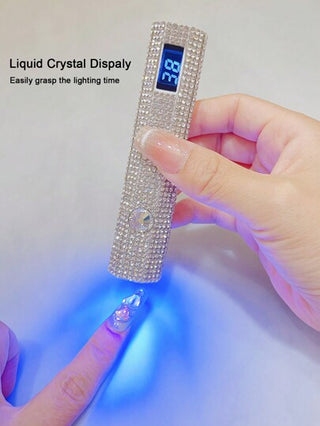مصباح أظافر LED للشحن عن طريق USB مرصع بالألماس ومحمول يدوياً بشاشة LCD، مجفف أظافر دقيق محمول بزخرفة بيضاوية بيضاء ماسية لطلاء الأظافر الجل، 8 قطعة فعالة من حبيبات مصباح ال LED ، مصباح مكبر 8 مرات زجاجي يجفف الأظافر بسرعة وكفاءة عالية مصباح الأظافر
