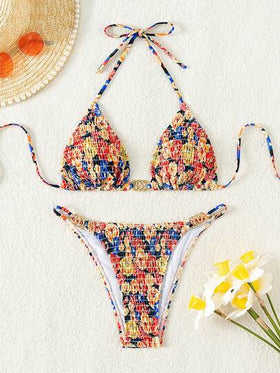 Swim SXY مجموعة ملابس سباحة بيكيني بطبعة بسيطة عصرية للنساء