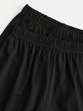 SHEIN طقم رياضي للأولاد بطبعة رياضية على رقبة دائرية وقميص قصير الأكمام مع شورت ومقسم مع قميص ضيق طويل الأكمام وبنطلون طويل قماش محبوك يتألف من 4 قطع، مجموعة متعددة الحزم