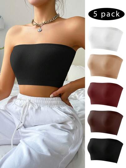 Shein Underwear&Sleepwear Maternity 5قطع/طقم خصر ملابس علوية أنبوبي بدون خياطة مرضعة حمالات بدون سلك