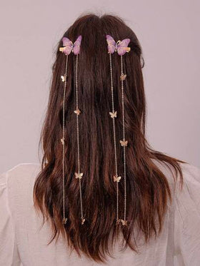 مشابك شعر معدنية بتصميم فراشات مرصعة بالحجارة 2 قطعة لتزيين الشعر اليومي للفتيات.