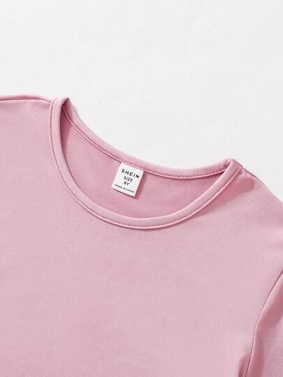 SHEIN Vintaside Kids مجموعة من ثلاث قطع للفتاة المراهقة تتضمن تي شيرت رياضي وسروال، متعدد الألوان