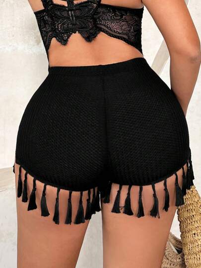 SHEIN SXY شورت عاري الخصر بالأطراف العريضة الكاجوال للإجازات في الربيع/الصيف