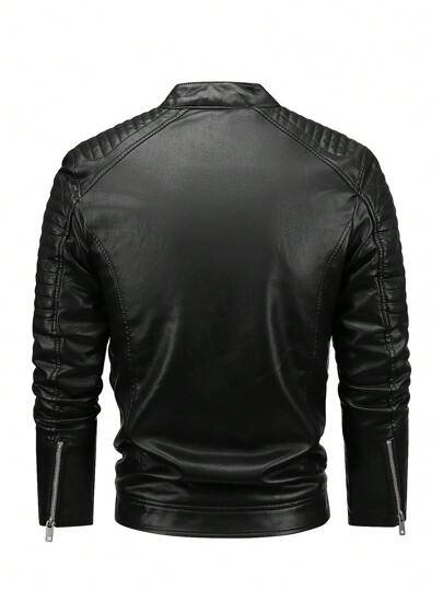 جاكيت جلدية رجالية بطراز قديم مهترئة مع طوق واسع، قصيرة الطول وبمظهر رجعي، مبطنة بالفرو