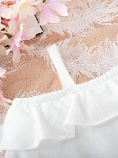 SHEIN مجموعة ملابس علوية راقصة أنيقة وردية للأطفال الرضع على الطراز الشارعي بلون صلب و طوق بساط بدنيم، الصيف