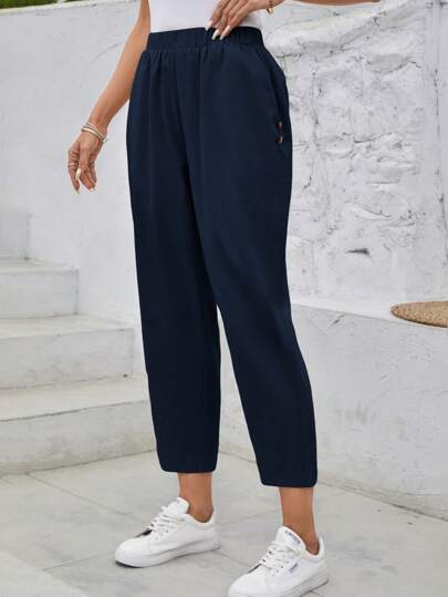 EMERY ROSE سروال نسائي عادي بخصر مطاطي وجيوب مثالية لفصل الصيف