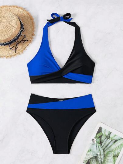 Swim مجموعة بيكيني سيدات بحمالة رباط قابلة للتقاطع بألوان متعددة للاستخدام في الإجازات