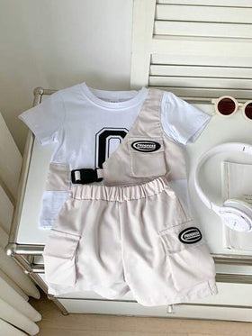 SHEIN Playful Pals رمضان طقم تي شيرت تي شيرت، وسترة وشورت أنيق للربيع / الصيف لطفل صبي عارض الأزياء الشارع العادي