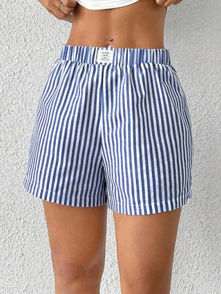 EZwear شورت نسائي أزرق مخطط محبوك