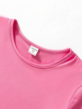 SHEIN مجموعة قميص رياضي بأكمام قصيرة وبنطلون طويل وسروال قصير لفتاة صغيرة، 3 قطع، متعدد الألوان