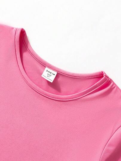 SHEIN مجموعة قميص رياضي بأكمام قصيرة وبنطلون طويل وسروال قصير لفتاة صغيرة، 3 قطع، متعدد الألوان