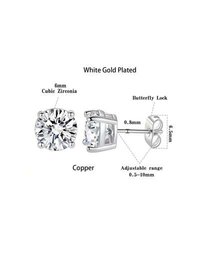 MDFUN طقم مجوهرات سوار التنس والأقراط مطلي بالذهب الأبيض عيار 18 قيراط، سوار التنس بأحجار زركونيا مربعة قياس 3 مم والأقراط بأحجار زركونيا قياس 6 مم، مناسب للجنسين