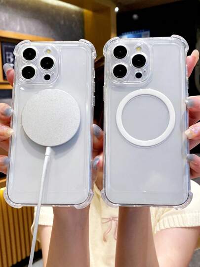 غطاء حامل هاتف أبل مغناطيسي مع وسائد هوائية متوافق مع هاتف Iphone 16 برو ماكس، شفاف مضاد للصدمات شحن لاسلكي تصميم رفيع متوافق مع Iphone 14 برو، 13، 12، 11، XR، 15 برو + حماية كاميرا عالية الجودة