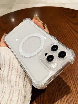 غطاء حامل هاتف أبل مغناطيسي مع وسائد هوائية متوافق مع هاتف Iphone 16 برو ماكس، شفاف مضاد للصدمات شحن لاسلكي تصميم رفيع متوافق مع Iphone 14 برو، 13، 12، 11، XR، 15 برو + حماية كاميرا عالية الجودة