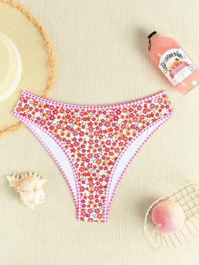 Swim Mod مجموعة بيكيني أنثوية جذابة بطبعة زهور بسيطة بتصميم دوار باللون العشوائي، مناسبة للعطلات