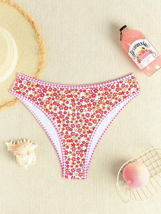 Swim Mod مجموعة بيكيني أنثوية جذابة بطبعة زهور بسيطة بتصميم دوار باللون العشوائي، مناسبة للعطلات