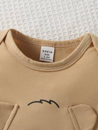 SHEIN مجموعة بذلات رضع بأسلوب بسيط 3 قطع، 2 بذلة بأكمام قصيرة و بذلة بأكمام طويلة للارتداء في المنزل.