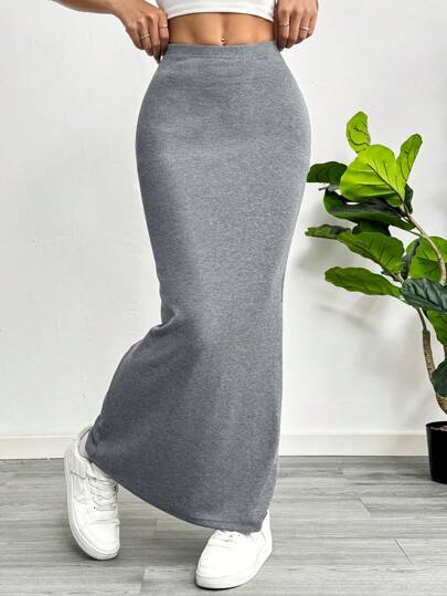 EZwear تنورة ضيقة مصنوعة من الأقمشة المحبوكة باللون الأسود ذات طول حتى الركبة، ملابس رمضان