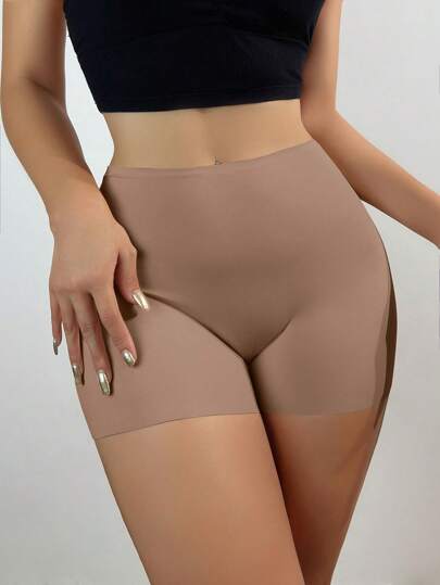 سراويل سلامة نسائية من الحرير الصقيعي السلس بتصميم مضاد للضوء وحواف غير ملتفة، شورت بوكسر للنساء بخصر متوسط للتدليك
