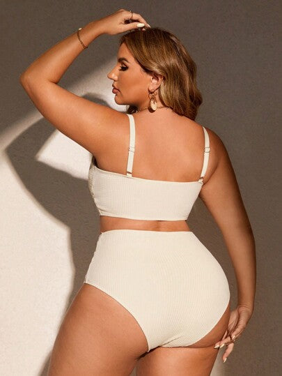 SHEIN Swim Curve مجموعة بيكيني صيفية بحجم واسع مع حمالة صدر ملتوية وملابس داخلية، مناسبة للشاطئ أو حمام السباحة