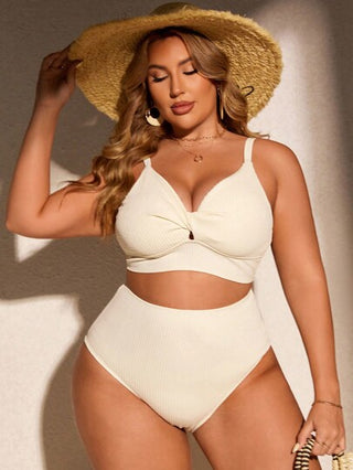 SHEIN Swim Curve مجموعة بيكيني صيفية بحجم واسع مع حمالة صدر ملتوية وملابس داخلية، مناسبة للشاطئ أو حمام السباحة