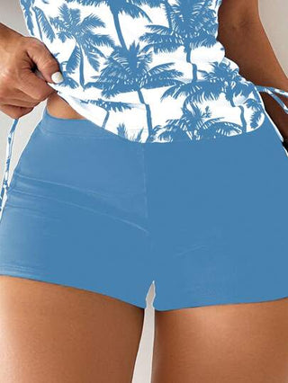 طقم تانكيني حريمي Swim مجموعة تانكيني صيفية للمرأة شاملة على ملابس علوية توب بطباعة نباتية حلقة الرقبة وسروال سباحة بلون أحادي