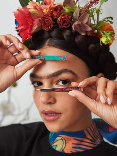 Frida Kahlo X SHEIN مجموعة شكّاكات حواجب بتصميم الزهور قطعتان، هدية