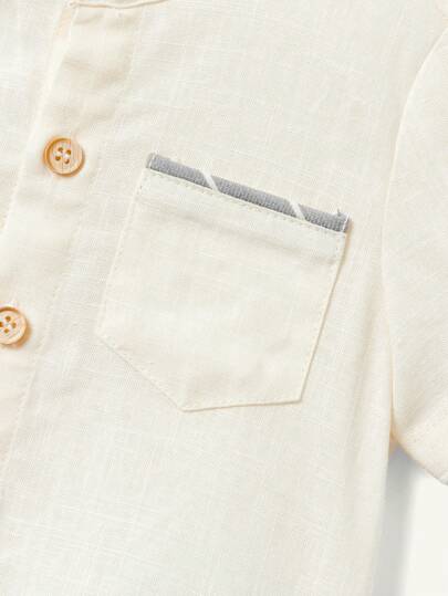 Cozy Pixies طقم للأطفال يتكون من قميص بولو ذو أكمام قصيرة بلون سادة للأولاد مع ياقة وشورت بنقشة المربعات العارضة للمناسبات العادية من قطعتين