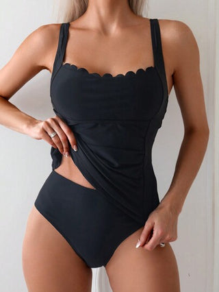 طقم تانكيني حريمي Swim Chiccia ملابس السباحة للنساء طقم تانكيني بألوان صلبة وحواف مجعدة على شكل صدفة لأيام الصيف والعطلات البحرية