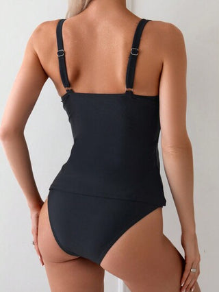 طقم تانكيني حريمي Swim Chiccia ملابس السباحة للنساء طقم تانكيني بألوان صلبة وحواف مجعدة على شكل صدفة لأيام الصيف والعطلات البحرية