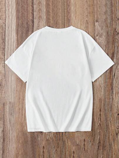 EZwear تي شيرت قصير الأكمام بياقة مستديرة مع طبعة انجليزية فضفاض وكاجوال للنساء، صيفي