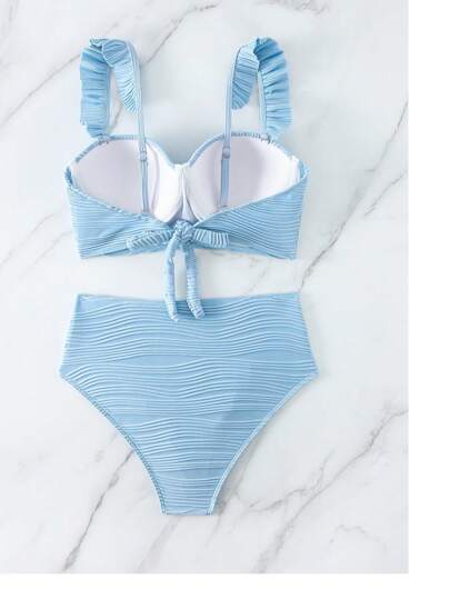 SHEIN Swim مجموعة ملابس سباحة نسائية بنسيج سادة لقضاء العطلات على الشاطئ