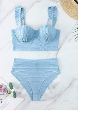 SHEIN Swim مجموعة ملابس سباحة نسائية بنسيج سادة لقضاء العطلات على الشاطئ