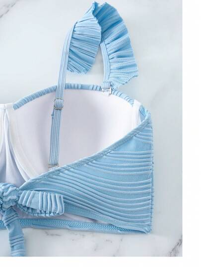 SHEIN Swim مجموعة ملابس سباحة نسائية بنسيج سادة لقضاء العطلات على الشاطئ