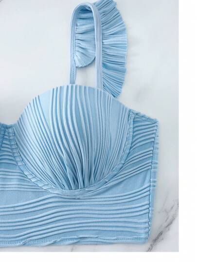 SHEIN Swim مجموعة ملابس سباحة نسائية بنسيج سادة لقضاء العطلات على الشاطئ