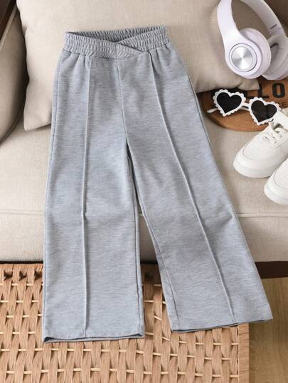 SHEIN Genkimix Kids بنطال رياضي يومي صلب مع خصر مرن للفتاة الصغيرة