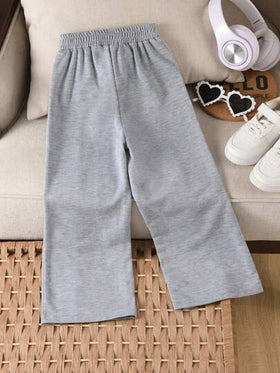 SHEIN Genkimix Kids بنطال رياضي يومي صلب مع خصر مرن للفتاة الصغيرة