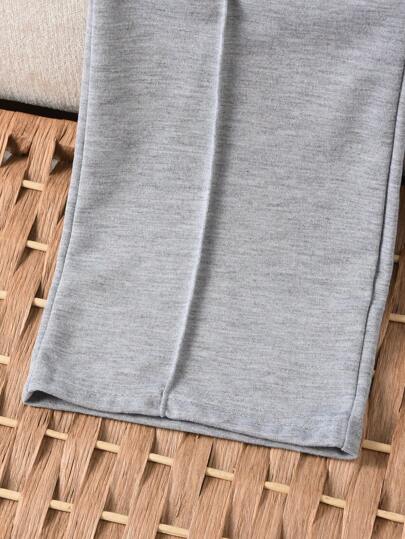 SHEIN Genkimix Kids بنطال رياضي يومي صلب مع خصر مرن للفتاة الصغيرة