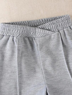 SHEIN Genkimix Kids بنطال رياضي يومي صلب مع خصر مرن للفتاة الصغيرة