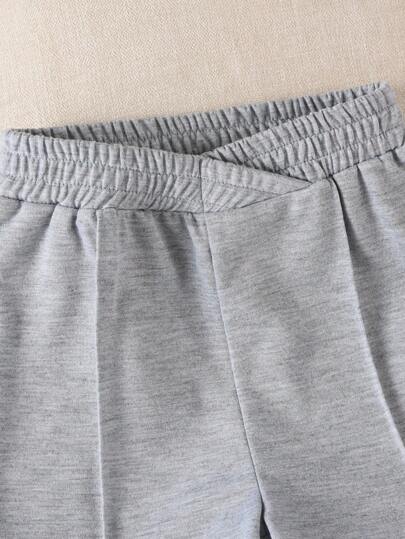 SHEIN Genkimix Kids بنطال رياضي يومي صلب مع خصر مرن للفتاة الصغيرة