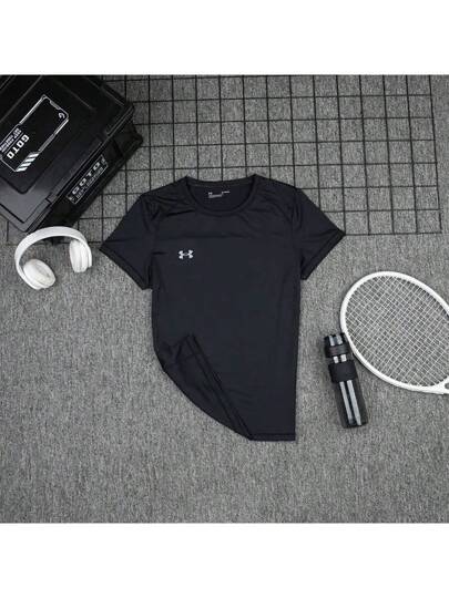 Under Armour تي شيرت تي شيرت قصير الأكمام بأسلوب صديق الحبيب للرجال، لياقة بدنية تدريب رياضي، موضة كاجوال