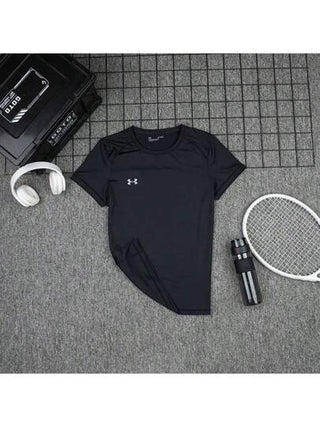 Under Armour تي شيرت تي شيرت قصير الأكمام بأسلوب صديق الحبيب للرجال، لياقة بدنية تدريب رياضي، موضة كاجوال