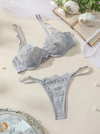 Pure Desire مجموعة ملابس داخلية نسائية من القماش الدانتيل الجذاب 2 قطعة (مع سلك داعم، سراويل أوكونج)