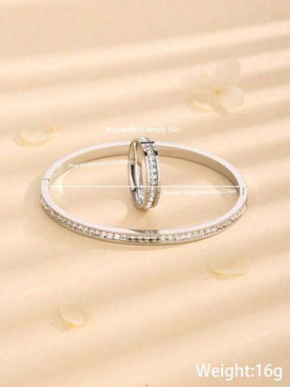 قطعتان/مجموعة سوار وخاتم من الفولاذ المقاوم للصدأ مربع الشكل ومكعب الزركونيا للنساء، إكسسوار يومي، نمط نجمة