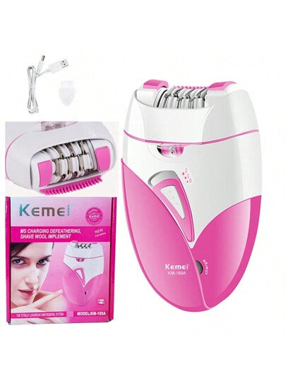 Kemei آلة كهربائية لإزالة الشعر للسيدات من الجذر بعلامة تجارية كيمي طراز KM-189A، مزيل شعر للنساء، شفرة حلاقة مجرفة للجسم والإبط والساق والبيكيني والأجزاء الخاصة،ماكينة تنظيف لإزالة الشعر بدون ألم.